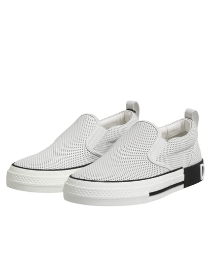 Dolce & Gabbana Weiß gepunktet Leder Slip On Männer Turnschuhe Schuhe