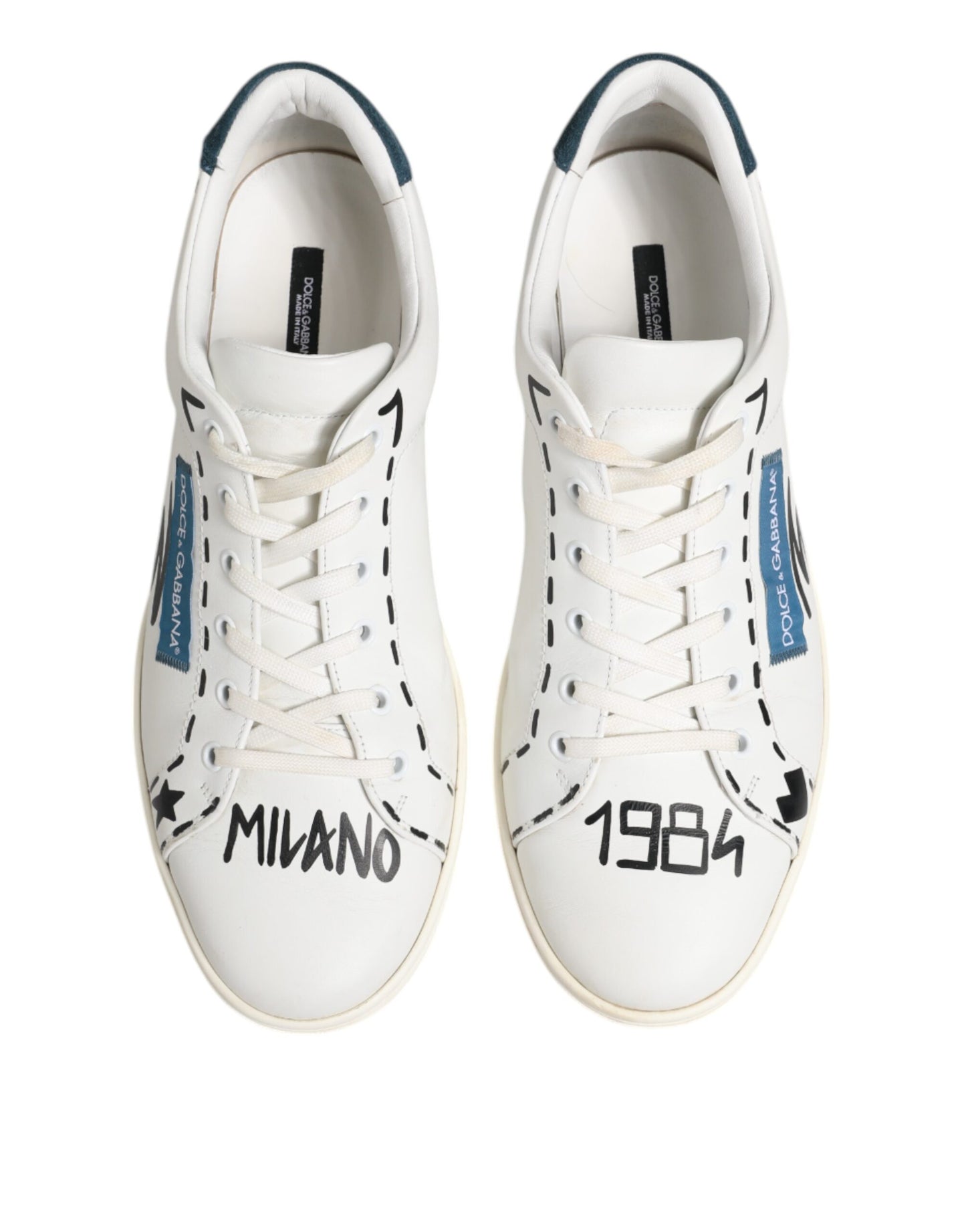 Dolce & Gabbana Weiße Leder bedruckte Low Top Sneakers Schuhe