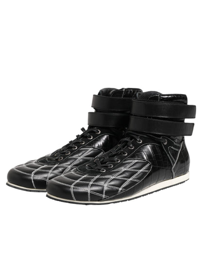 Dolce & Gabbana Schwarze gesteppte Leder Schnürschuhe