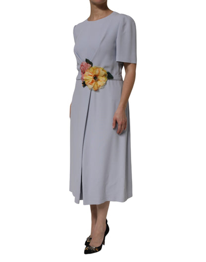 Dolce & Gabbana Graues Viskose-Midikleid mit kurzen Ärmeln