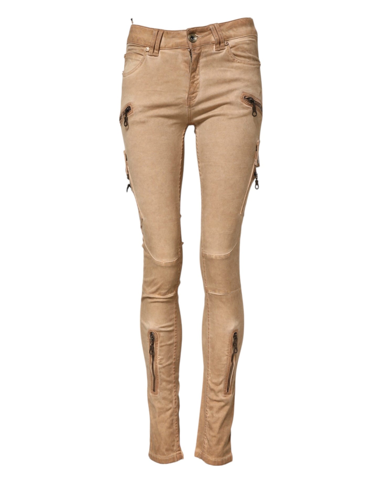 PLEIN SUD Braune Skinny Denim-Jeans aus Baumwolle mit mittlerer Taille