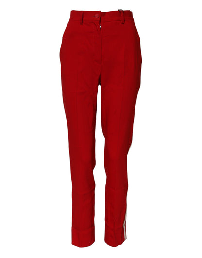 Dolce & Gabbana Rote Wollhose mit halber Taille und konischem Schnitt