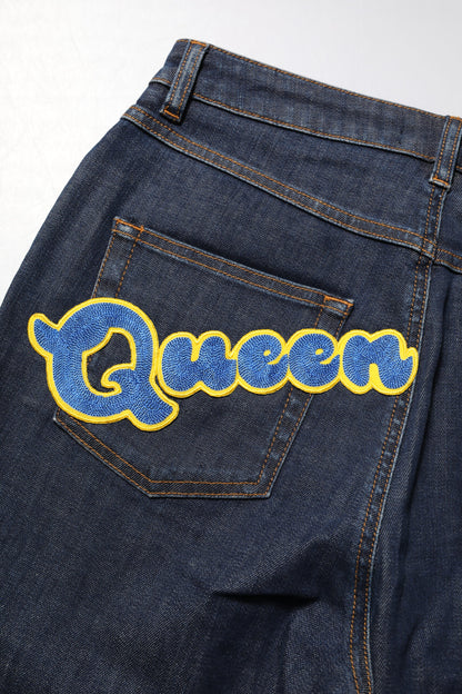 Dolce & Gabbana Blaue Queen Patch AUDREY Mid Waist Denim Jeans