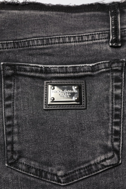 Dolce & Gabbana Graue Skinny Denim-Jeans mit mittlerer Taille aus Baumwolle