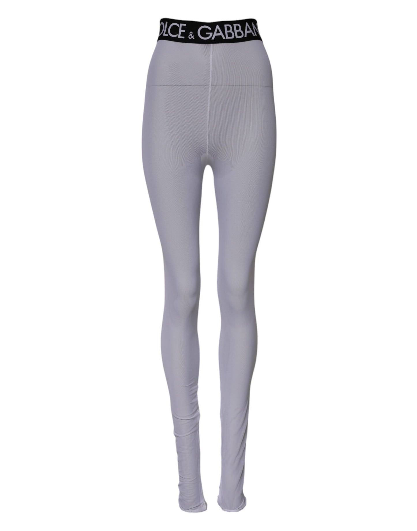 Dolce & Gabbana Graue Nylon DG Logo Mitteltaillierte Leggings Hose