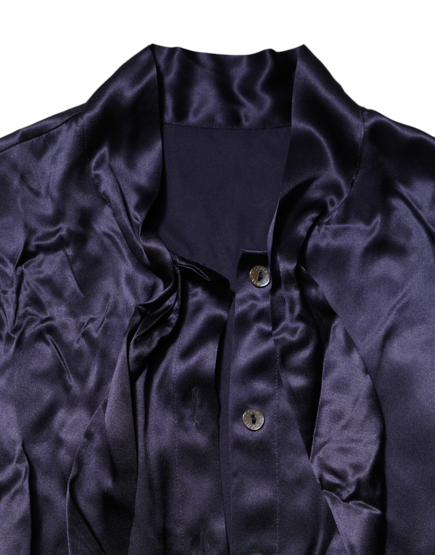 Dolce & Gabbana Dunkelviolettes Seidenblusentop mit Ascot-Kragen