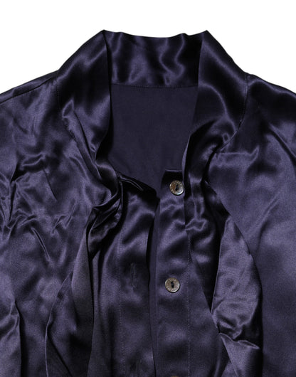 Dolce & Gabbana Dunkelviolettes Seidenblusentop mit Ascot-Kragen