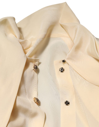 Dolce & Gabbana Hellgelbe Seidenbluse mit Ascot-Kragen