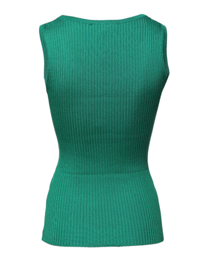 Dolce & Gabbana Grünes ärmelloses Tank-Top aus Seide mit Rundhalsausschnitt
