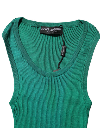 Dolce & Gabbana Grünes ärmelloses Tank-Top aus Seide mit Rundhalsausschnitt