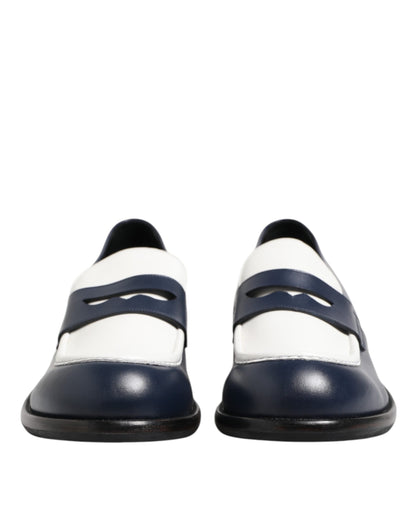Dolce & Gabbana Schwarz Weiß Leder Slip On Loafers Männer Kleid Schuhe