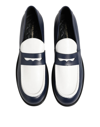 Dolce & Gabbana Schwarz Weiß Leder Slip On Loafers Männer Kleid Schuhe