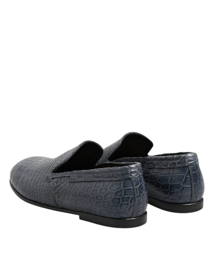 Dolce & Gabbana Blaue Exotische Leder Slip On Loafers Männer Kleid Schuhe