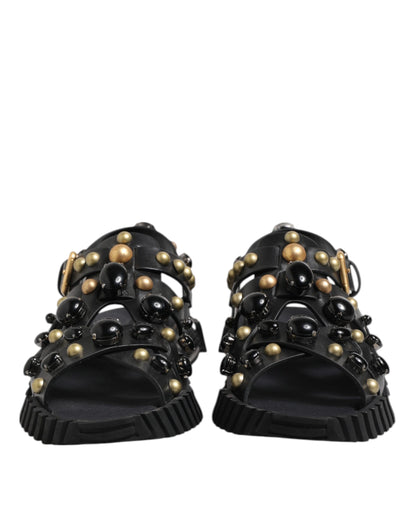 Dolce & Gabbana Schwarze Leder Nieten Riemchensandalen Schuhe