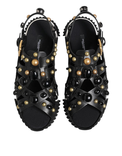 Dolce & Gabbana Schwarze Leder Nieten Riemchensandalen Schuhe