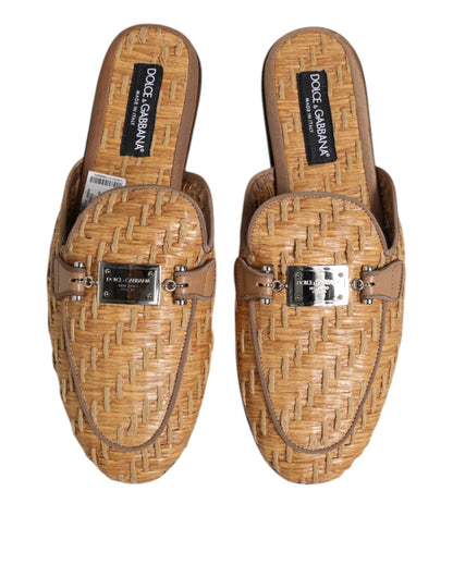 Dolce & Gabbana Beige Rattan Flache Pantolette Männer Sandalen Schuhe
