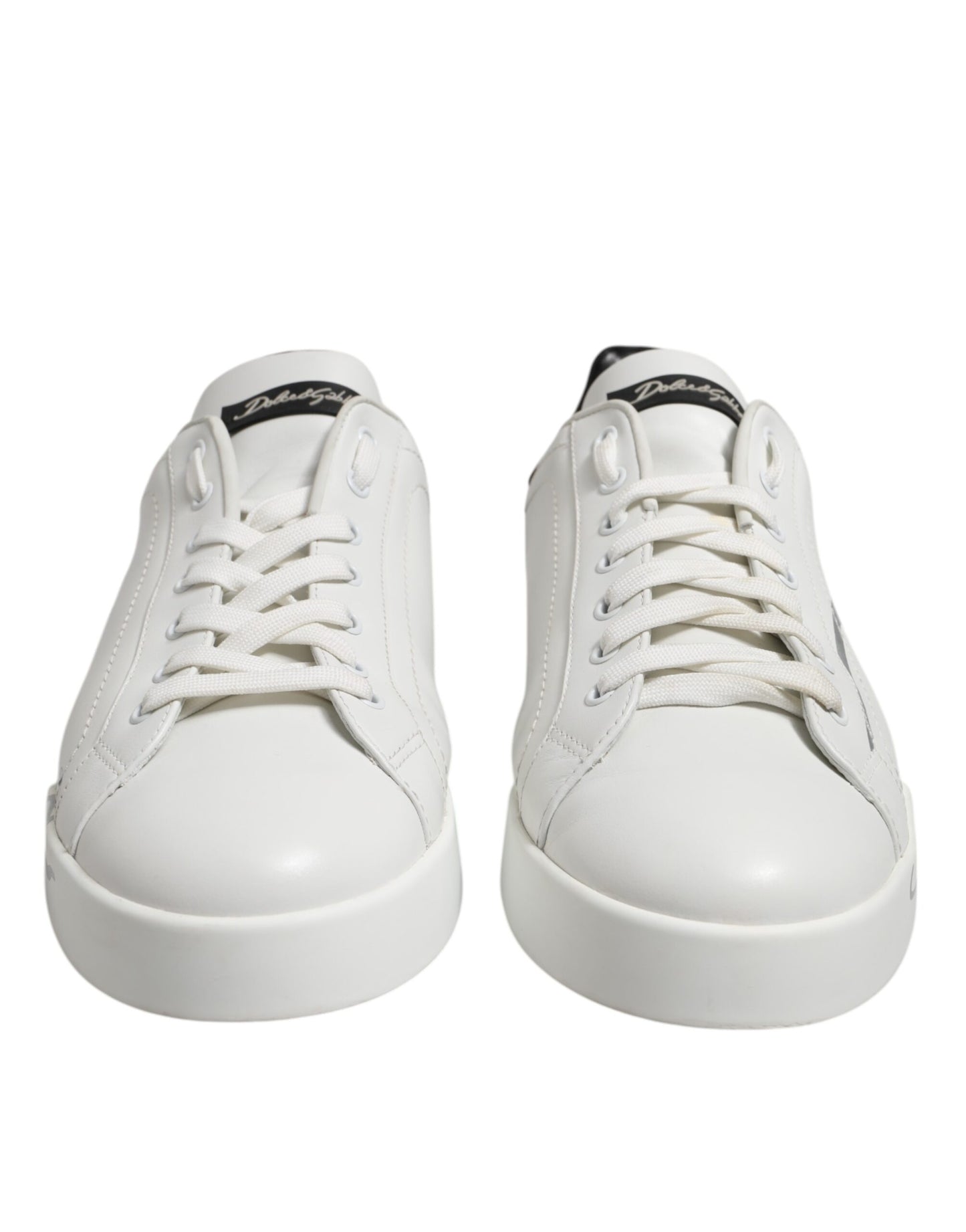 Dolce & Gabbana Weiß Schwarz Logo Low Top Leder Turnschuhe Schuhe