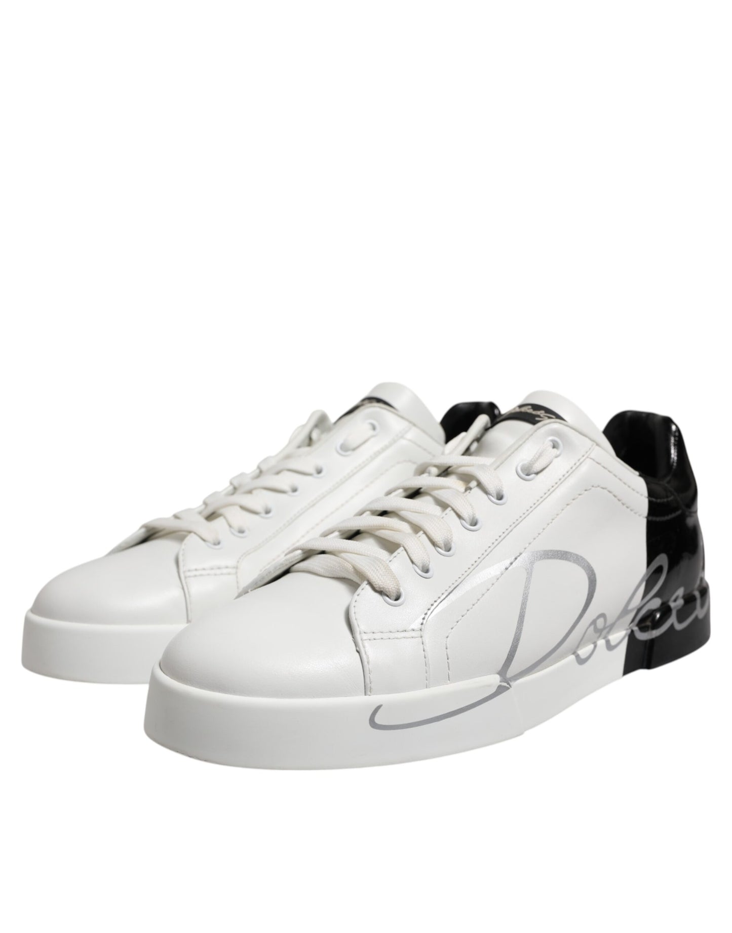 Dolce & Gabbana Weiß Schwarz Logo Low Top Leder Turnschuhe Schuhe