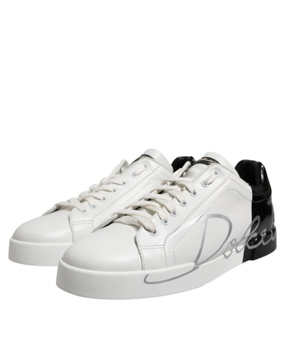 Dolce & Gabbana Weiß Schwarz Logo Low Top Leder Turnschuhe Schuhe