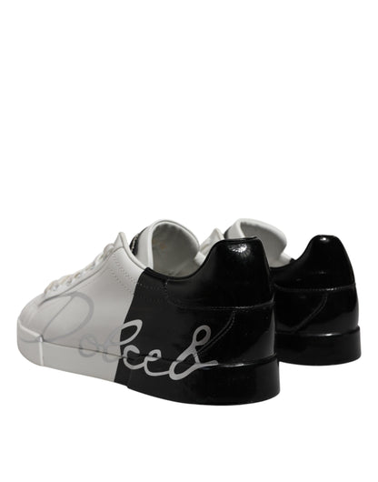 Dolce & Gabbana Weiß Schwarz Logo Low Top Leder Turnschuhe Schuhe
