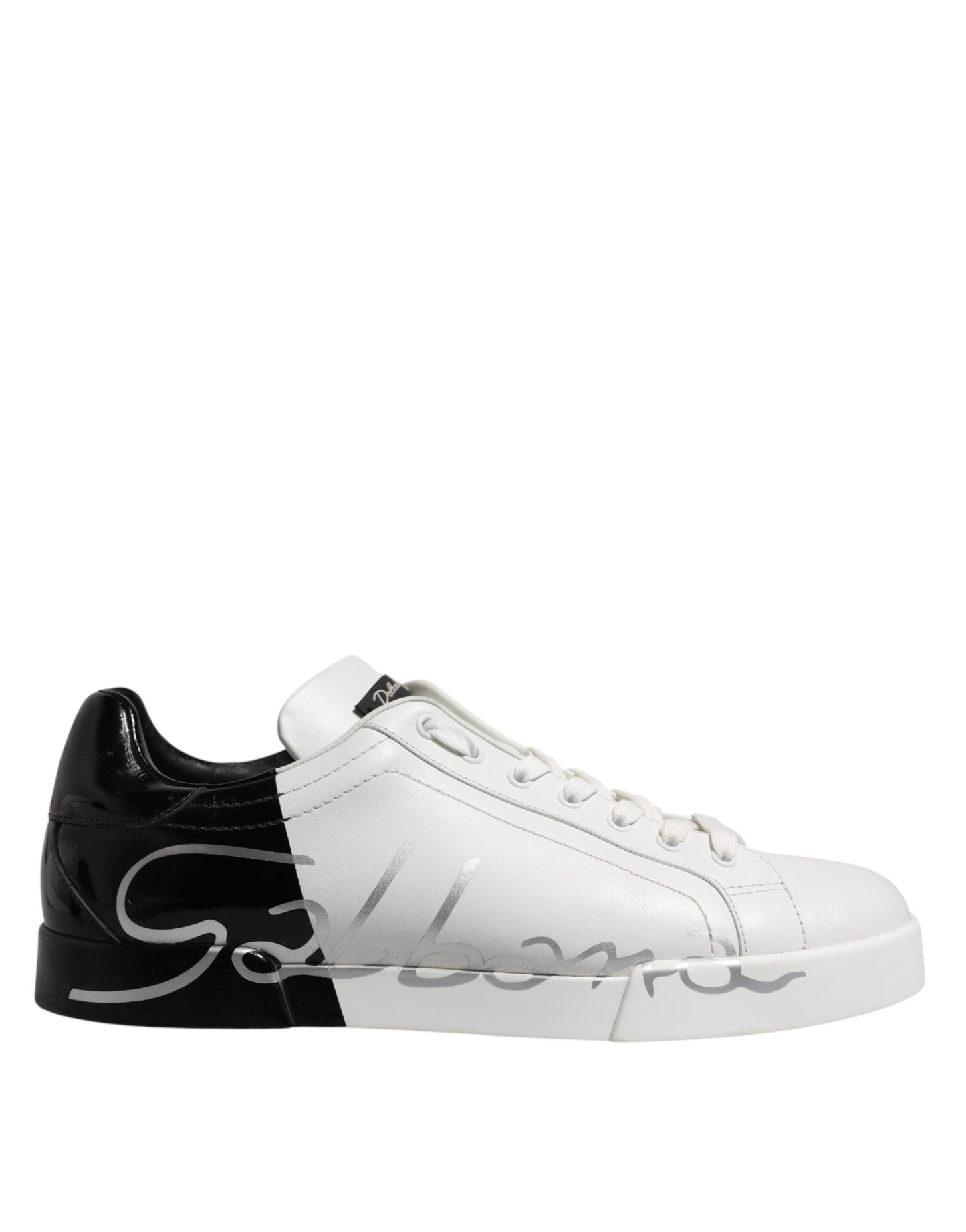 Dolce & Gabbana Weiß Schwarz Logo Low Top Leder Turnschuhe Schuhe