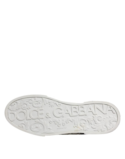 Dolce & Gabbana Weiß Schwarz Logo Low Top Leder Turnschuhe Schuhe
