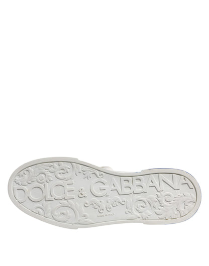 Dolce & Gabbana Weiß Blau Low Top Leder Turnschuhe Schuhe