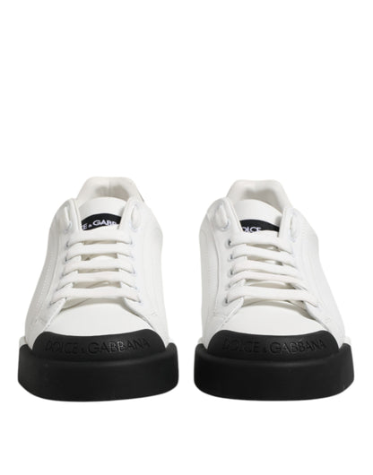 Dolce & Gabbana Weiß Schwarz Logo Leder Lace Up Sneakers Schuhe