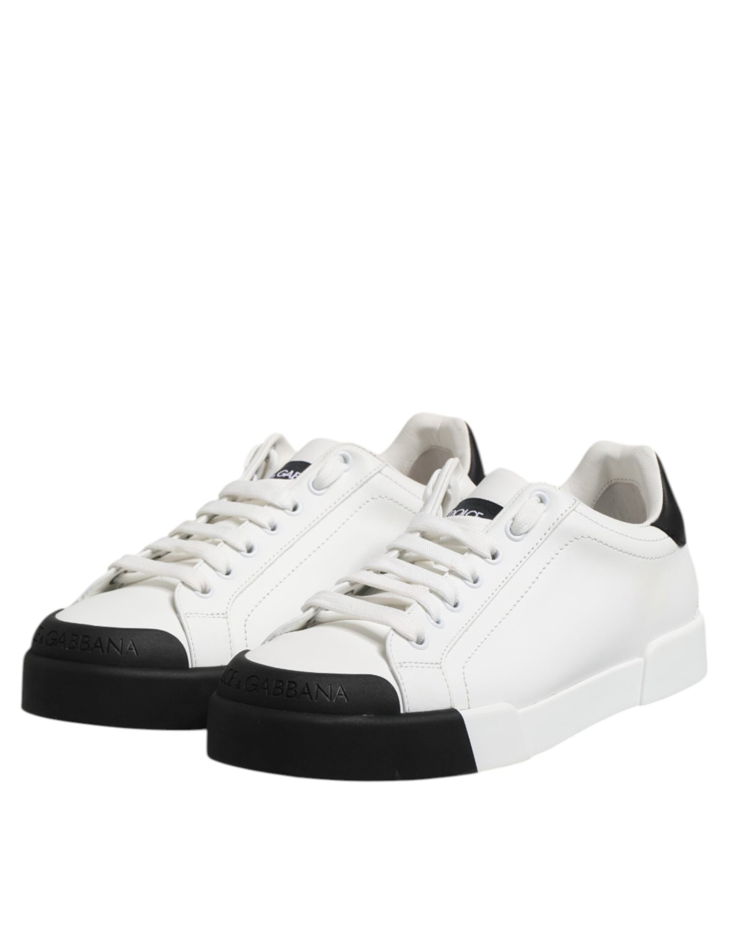 Dolce & Gabbana Weiß Schwarz Logo Leder Lace Up Sneakers Schuhe