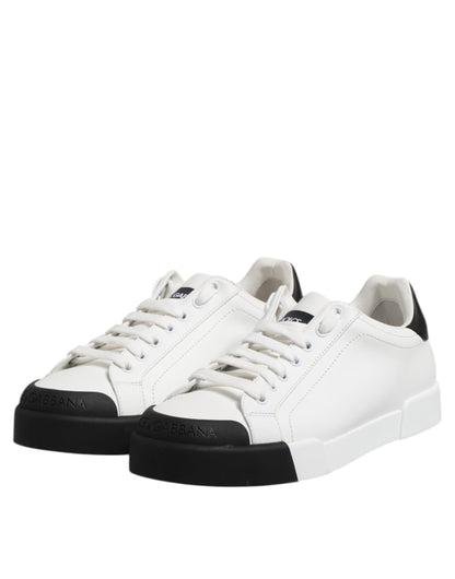 Dolce & Gabbana Weiß Schwarz Logo Leder Lace Up Sneakers Schuhe