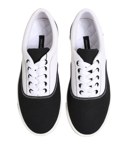 Dolce & Gabbana Schwarz Baumwolle Canvas Lace Up Männer Turnschuhe Schuhe