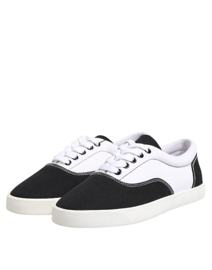 Dolce & Gabbana Schwarz Baumwolle Canvas Lace Up Männer Turnschuhe Schuhe