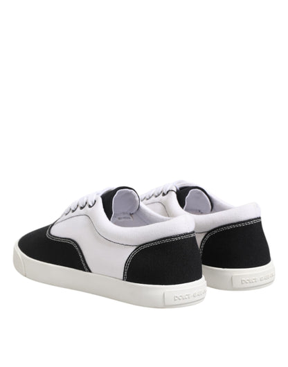 Dolce & Gabbana Schwarz Baumwolle Canvas Lace Up Männer Turnschuhe Schuhe
