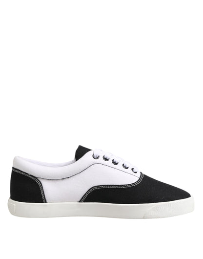 Dolce & Gabbana Schwarz Baumwolle Canvas Lace Up Männer Turnschuhe Schuhe