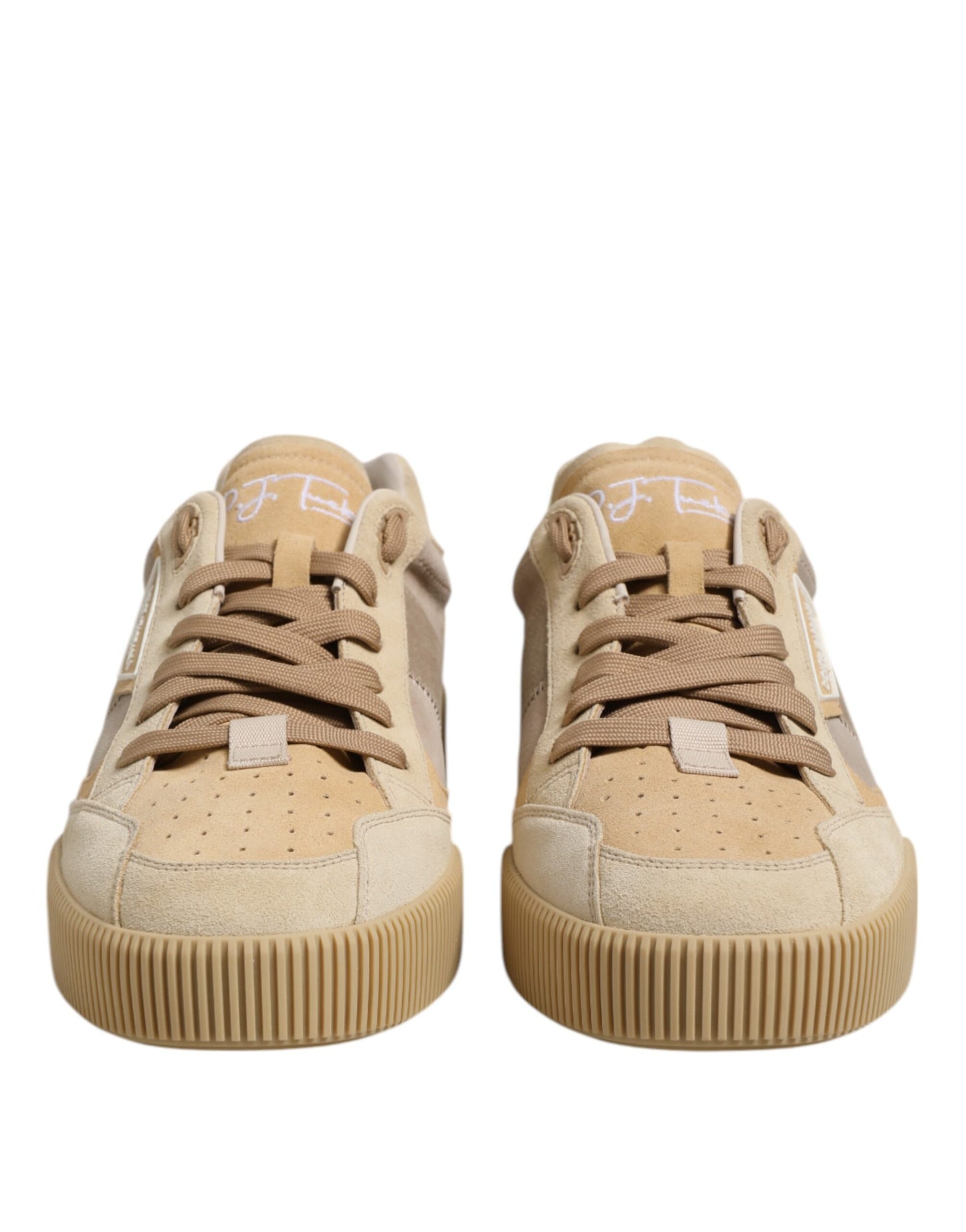 Dolce & Gabbana Beige Leder Low Top Lace Up Sneakers Schuhe