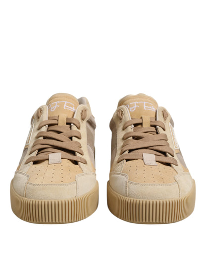 Dolce & Gabbana Beige Leder Low Top Lace Up Sneakers Schuhe