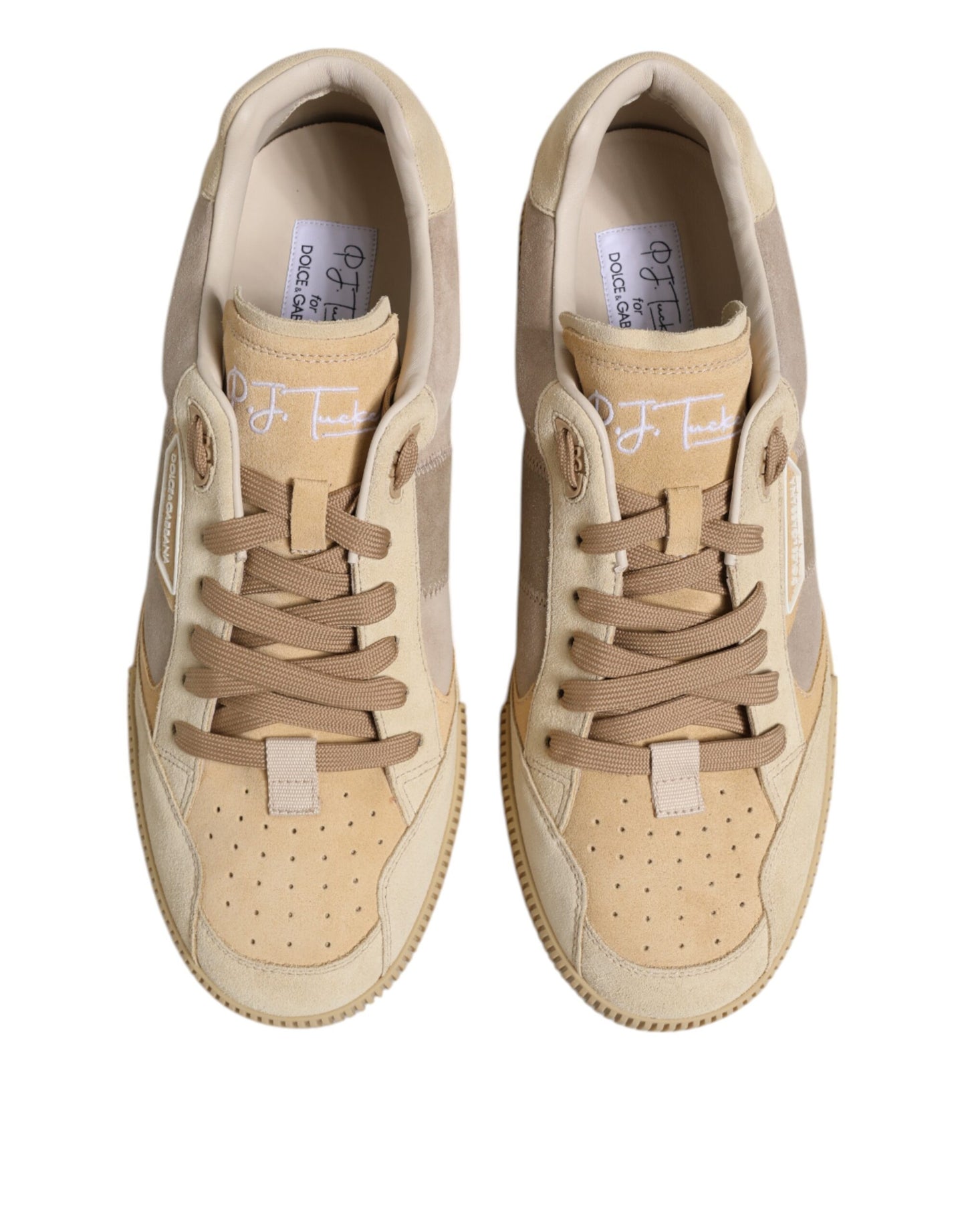 Dolce & Gabbana Beige Leder Low Top Lace Up Sneakers Schuhe