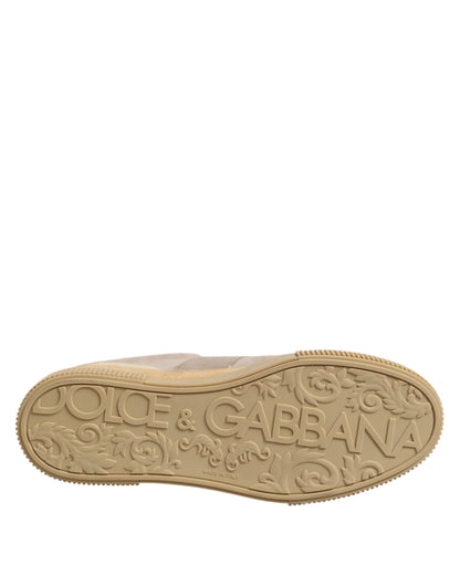 Dolce & Gabbana Beige Leder Low Top Lace Up Sneakers Schuhe
