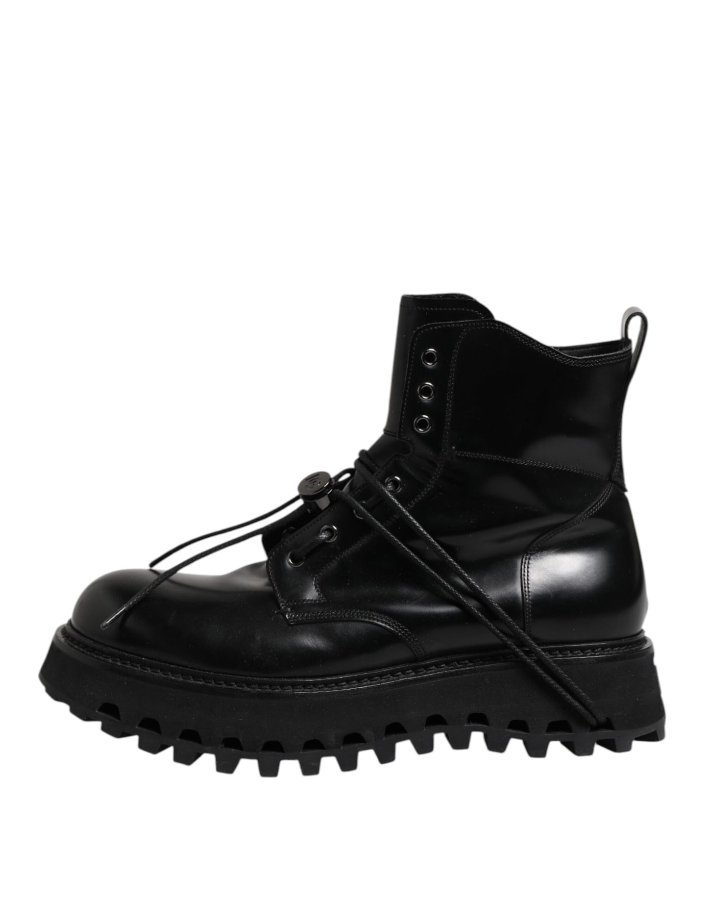 Dolce & Gabbana Schwarze Leder Logo-Stiefeletten Schnürschuhe