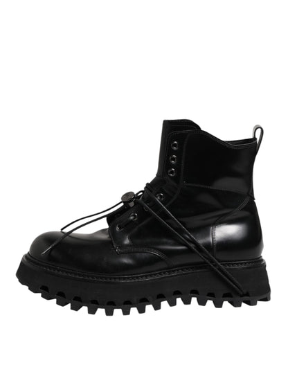 Dolce & Gabbana Schwarze Leder Logo-Stiefeletten Schnürschuhe