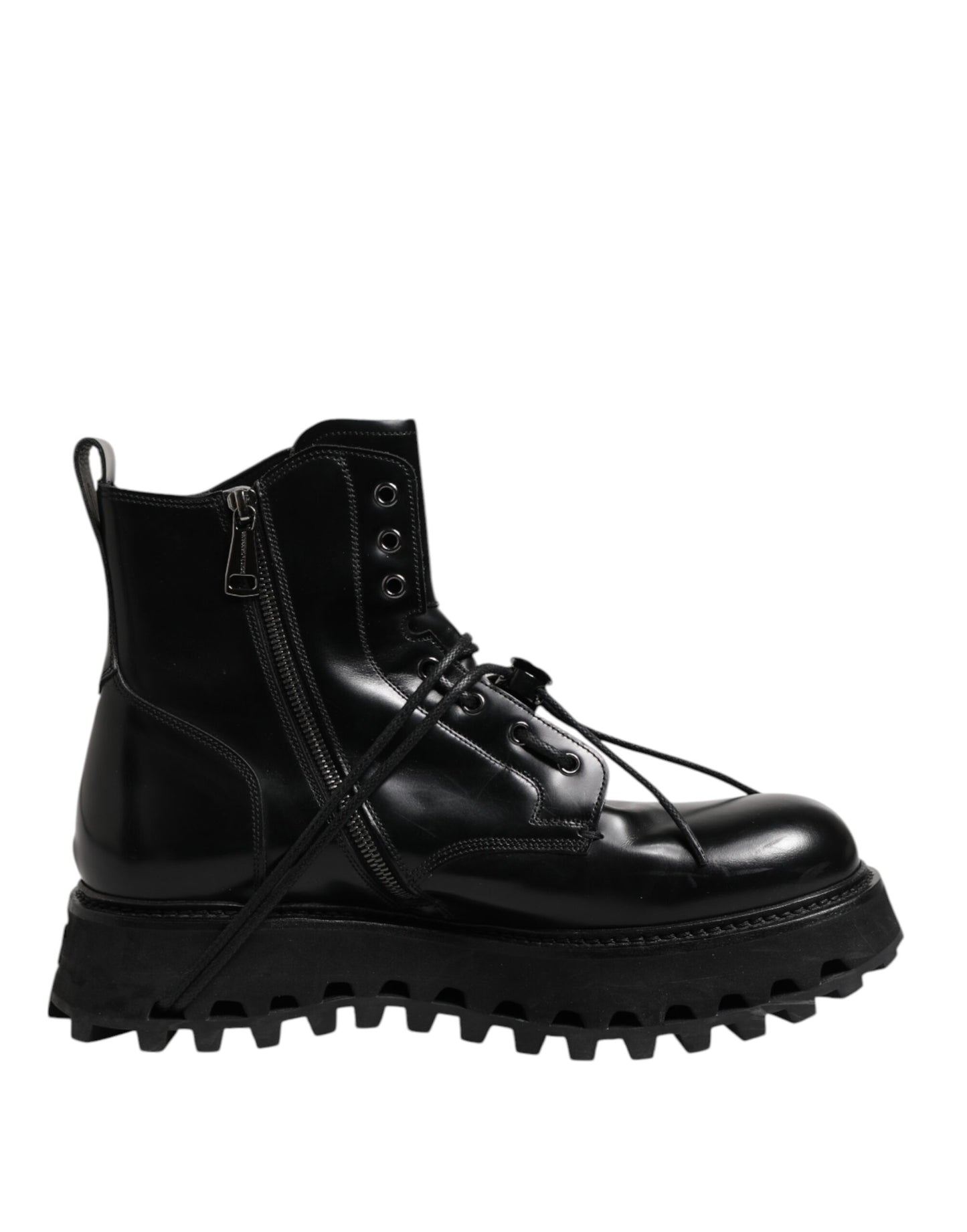 Dolce & Gabbana Schwarze Leder Logo-Stiefeletten Schnürschuhe