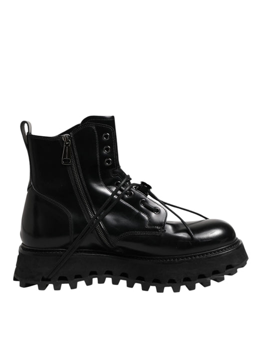 Dolce & Gabbana Schwarze Leder Logo-Stiefeletten Schnürschuhe