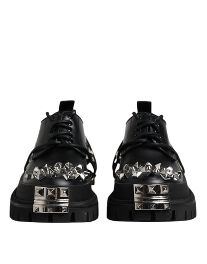 Dolce & Gabbana Schwarze Leder verschönerte Trekking Derby Schuhe