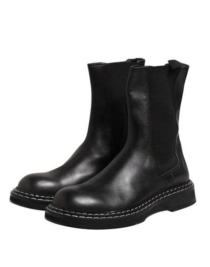 Dolce & Gabbana Schwarz Leder Mid Calf Stiefel Flats Schuhe
