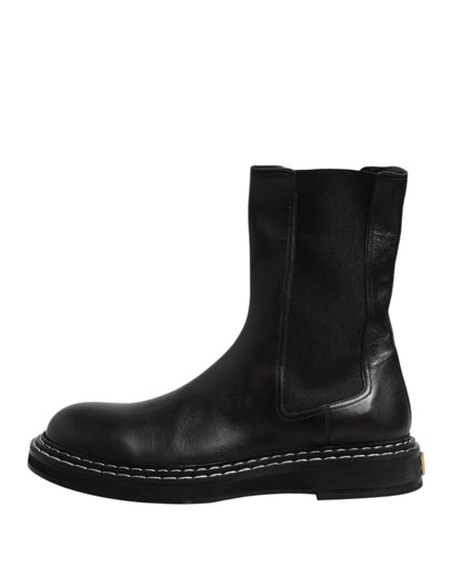 Dolce & Gabbana Schwarz Leder Mid Calf Stiefel Flats Schuhe