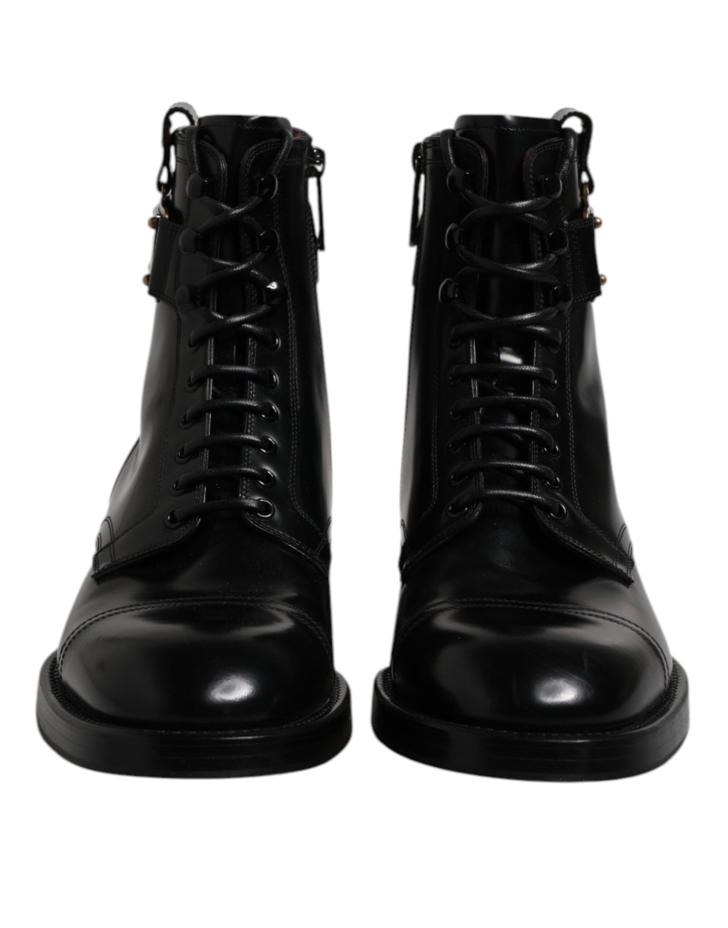 Dolce & Gabbana Schwarze Leder Mid Calf Stiefel Schnürschuhe