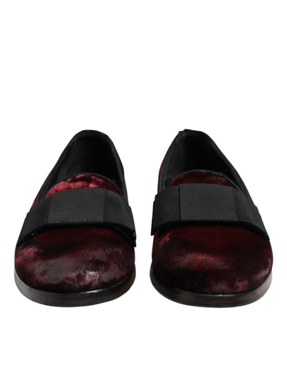 Dolce & Gabbana Rot Samt Männer Slip On Loafers Kleid Schuhe