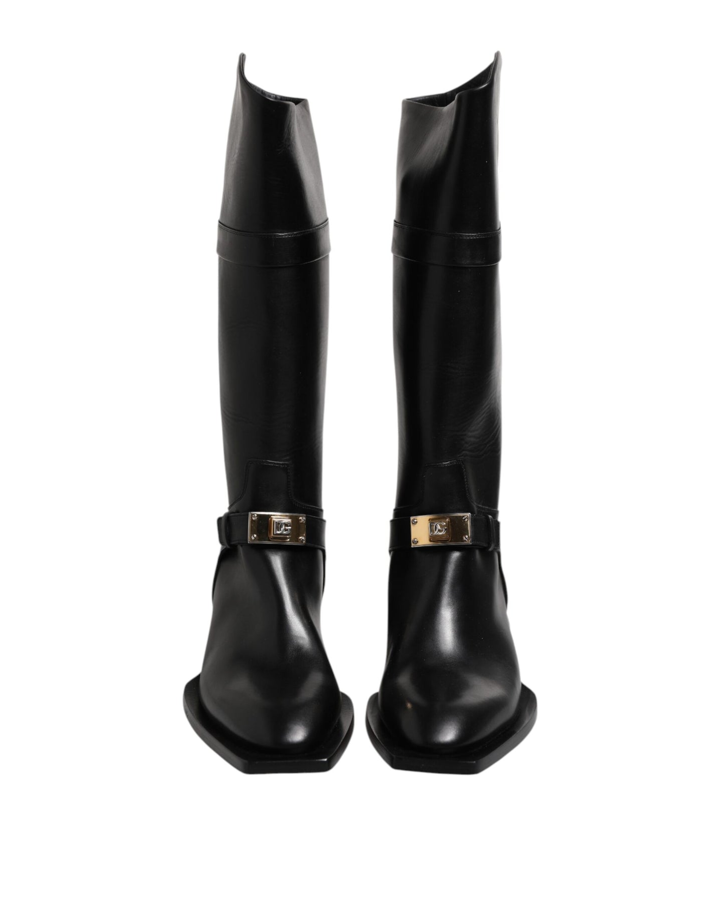 Dolce & Gabbana Schwarz Leder Hohe Stiefel Flache Schuhe