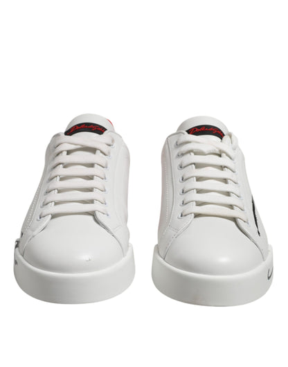 Dolce & Gabbana Weiß Rot Logo Low Top Leder Turnschuhe Schuhe