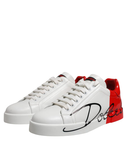Dolce & Gabbana Weiß Rot Logo Low Top Leder Turnschuhe Schuhe